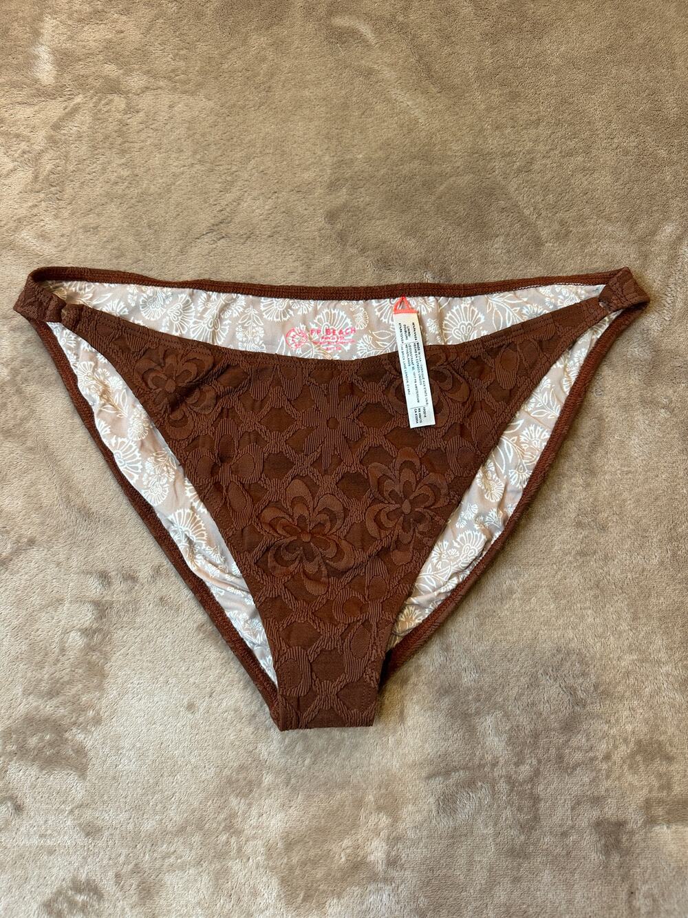 Free People FP Beach Brown Floral Textured Bikini Bottom XL NWT